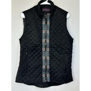 Cowgirl Legend Black Faux Suede Quilted Full Zip Vest Large Aztec Lining Riding